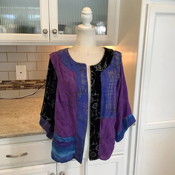 Chico’s Silk Topper Cardigan Size 2 (Large) Purple and Black - Picture 1 of 7